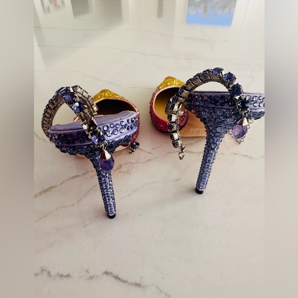 Jimmy Choo Pink and Yellow Glitter Heels - Picture 4 of 6